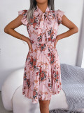 Women Floral Tie Pleated Skirt