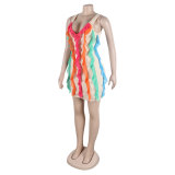 Women Contrasting Ruffles Line Irregular Mini Dress