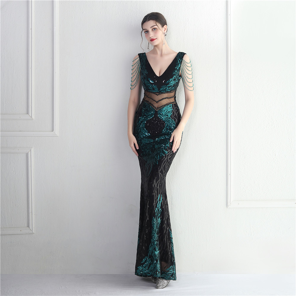 Women high-tech positioning flower heavy industry beading long mermaid evening dress suitable for formal occasions