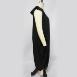 Plus Size Women Solid Pocket Oversized Dress