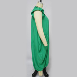 Plus Size Women Solid Pocket Oversized Dress