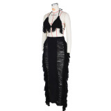 Summer Women sexy tassel knitting beach dress two-piece set