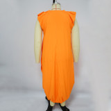 Plus Size Women Solid Pocket Oversized Dress