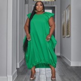 Plus Size Women Solid Pocket Oversized Dress