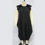 Plus Size Women Solid Pocket Oversized Dress
