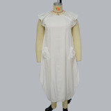 Plus Size Women Solid Pocket Oversized Dress