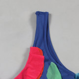 Women Contrasting Ruffles Line Irregular Mini Dress