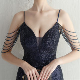 Women Straps Beaded Sequined Strap Sexy Evening Dress