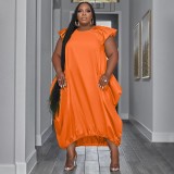 Plus Size Women Solid Pocket Oversized Dress
