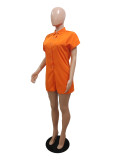 Women's Solid Color Casual Button Short Sleeve Jumpsuit