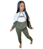 Custom Logo Women's Customized Printing Casual Patchwork Hooded Tracksuit Two-Piece Pants Set