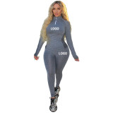 Custom Logo Women's Customized Printing Fashion Colorblock Sports Slim Two-Piece Pants Set