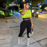 Custom Logo Women's Customized Printing Clothing Fashionable Color Matching Crop Short Sleeve Two-Piece Pants Set