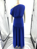 Solid Sexy Slash Shoulder Off-Shoulder Slim Waist Slit Gown Dress