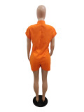 Women's Solid Color Casual Button Short Sleeve Jumpsuit