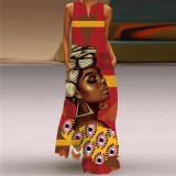 Summer women's sleeveless dress v-neck printed face dress