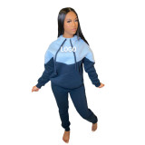 Custom Logo Women's Customized Printing Casual Patchwork Hooded Tracksuit Two-Piece Pants Set
