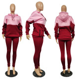 Custom Logo Women's Customized Printing Casual Patchwork Hooded Tracksuit Two-Piece Pants Set