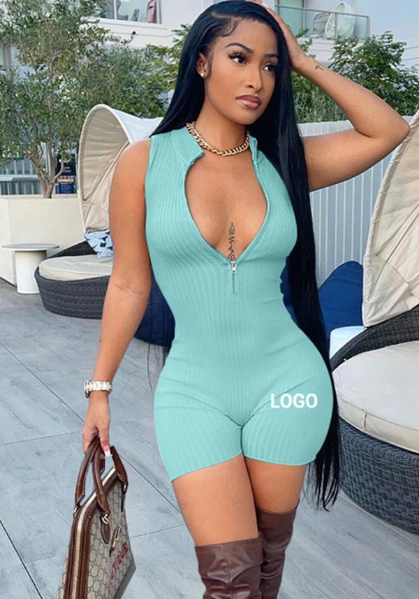 Custom Logo Women's Customized Printing Ribbed Zip Sleeveless Straight Cargo Shorts