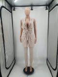Custom Logo Women's Customized Printing Ol Office Two-Piece Solid Color Blazer Vest Jacket With Belt Pants Set