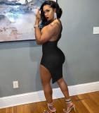 Custom Logo Women's Customized Printing Clothing Summer Stylish Backless V-Neck One Sleeve Slit Women's Customized Printing Dress