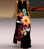 Summer women's sleeveless dress v-neck printed face dress