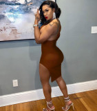 Custom Logo Women's Customized Printing Clothing Summer Stylish Backless V-Neck One Sleeve Slit Women's Customized Printing Dress