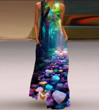 Summer women's sleeveless dress v-neck printed face dress