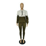 Custom Logo Women's Customized Printing Casual Patchwork Hooded Tracksuit Two-Piece Pants Set