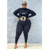Custom Logo Women's Customized Printing Fall/Winter Plus Size Solid Color Turtleneck Casual Two-Piece Pants Set