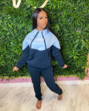 Custom Logo Women's Customized Printing Casual Patchwork Hooded Tracksuit Two-Piece Pants Set