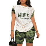 Sexy Print Trim Contrast Patchwork Two-Piece Set