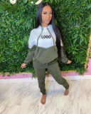 Custom Logo Women's Customized Printing Casual Patchwork Hooded Tracksuit Two-Piece Pants Set