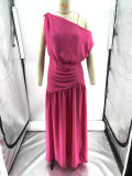 Solid Sexy Slash Shoulder Off-Shoulder Slim Waist Slit Gown Dress