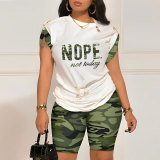 Sexy Print Trim Contrast Patchwork Two-Piece Set