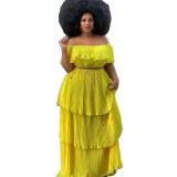 Dress Yellow Chiffon Off Shoulder Low Back Slim Beach Holidays Pleated Maxi Dress