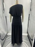 Solid Sexy Slash Shoulder Off-Shoulder Slim Waist Slit Gown Dress