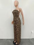 Leopard-print Patchwork wide-leg jumpsuit