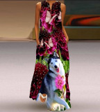 Summer women's sleeveless dress v-neck printed face dress