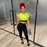 Custom Logo Women's Customized Printing Clothing Fashionable Color Matching Crop Short Sleeve Two-Piece Pants Set