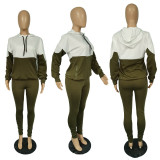 Custom Logo Women's Customized Printing Casual Patchwork Hooded Tracksuit Two-Piece Pants Set