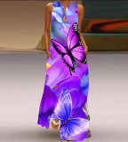 Summer women's sleeveless dress v-neck printed face dress
