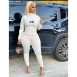 Custom Logo Women's Customized Printing Fall/Winter Plus Size Solid Color Turtleneck Casual Two-Piece Pants Set