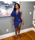 Custom Logo Women's Customized Printing Clothing Summer Stylish Backless V-Neck One Sleeve Slit Women's Customized Printing Dress