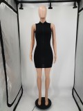 Custom Logo Women's Customized Printing Ribbed Zip Sleeveless Bodycon Dress