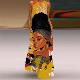 Summer women's sleeveless dress v-neck printed face dress