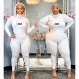 Custom Logo Women's Customized Printing Fall/Winter Plus Size Solid Color Turtleneck Casual Two-Piece Pants Set