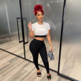 Custom Logo Women's Customized Printing Clothing Fashionable Color Matching Crop Short Sleeve Two-Piece Pants Set