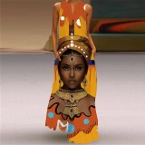 Summer women's sleeveless dress v-neck printed face dress