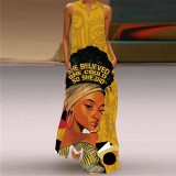 Summer women's sleeveless dress v-neck printed face dress